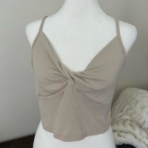 SHEIN | Tan Ribbed Twist Front Cropped Tank Top